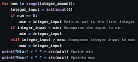 Min/Max pycharm code on Pycharm for my CS161 class